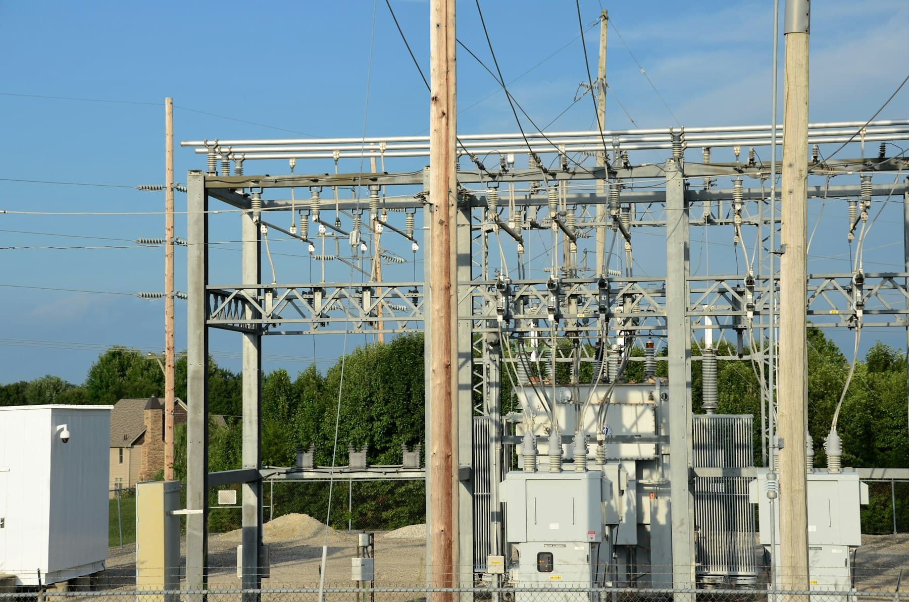 Electrical substation with transformers and transmission lines